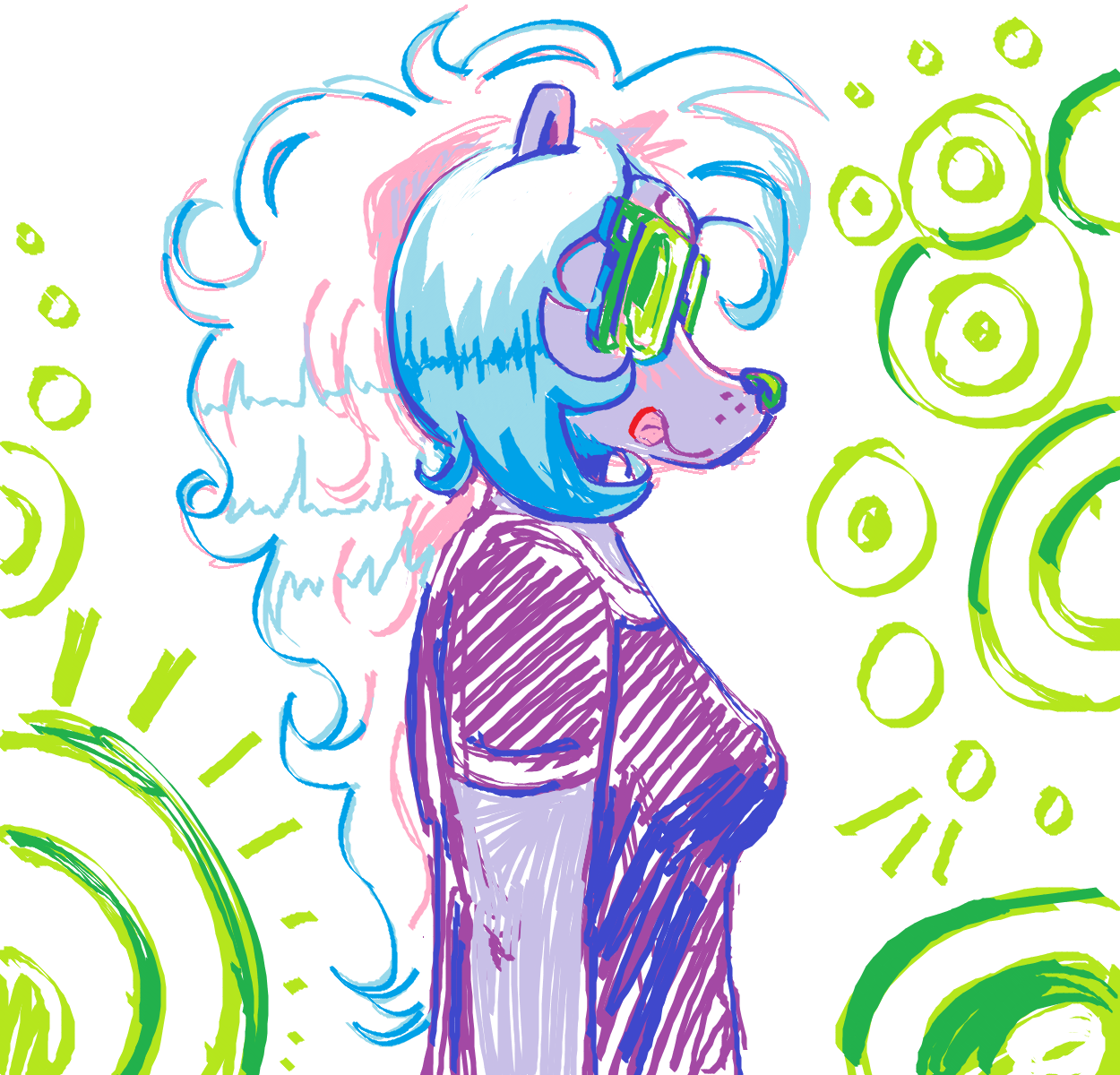 magnolia's side profile.  it's worth noting that her fur is typically more of a darker indigo than this lavender color. but her color pallete is flexible!